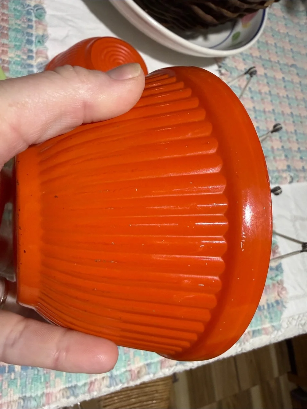 Vintage orange flashed ribbed glass anchor hocking refrigerator bowls